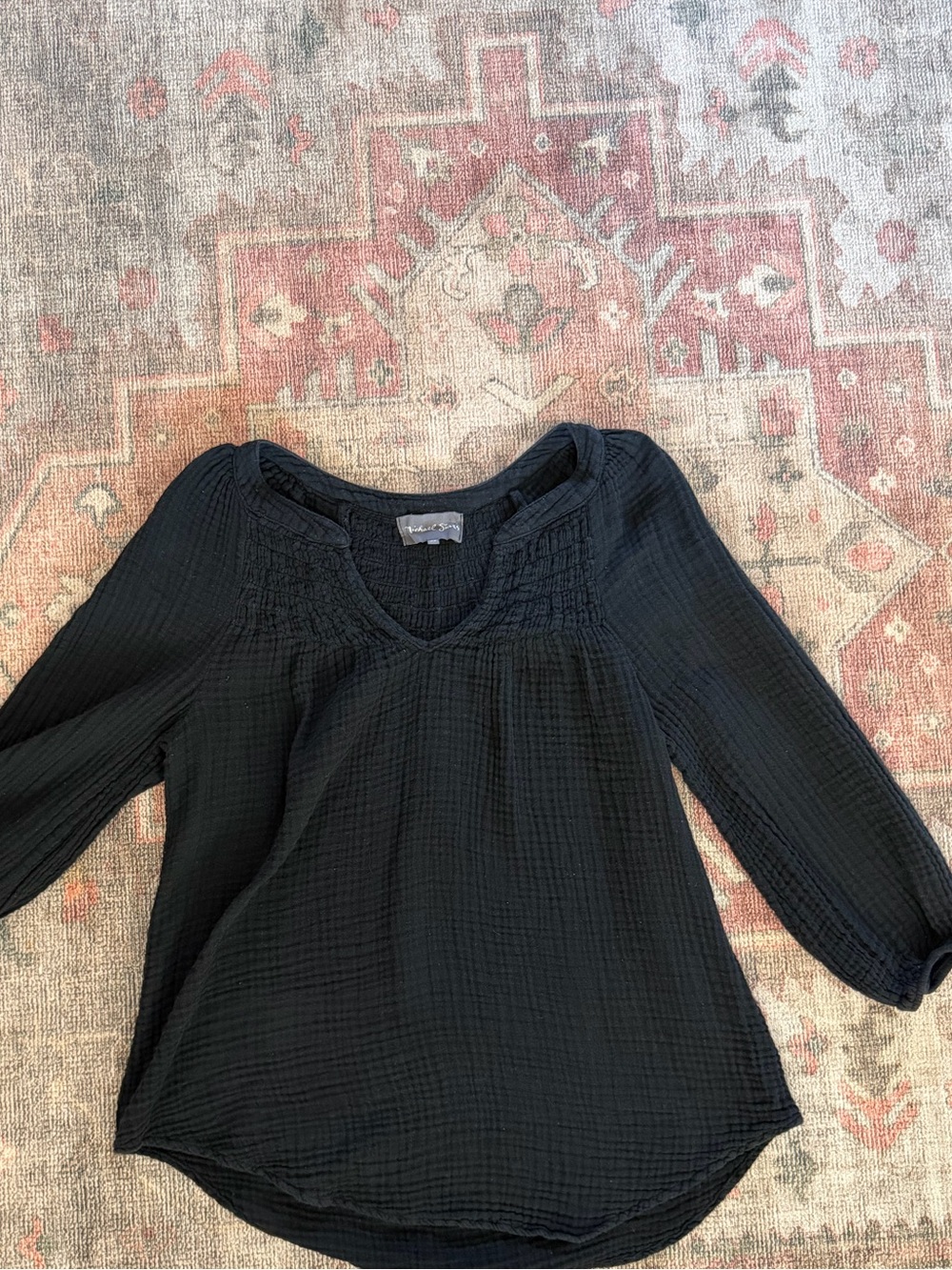 Michael Stars Black 100% Cotton Peasant Top